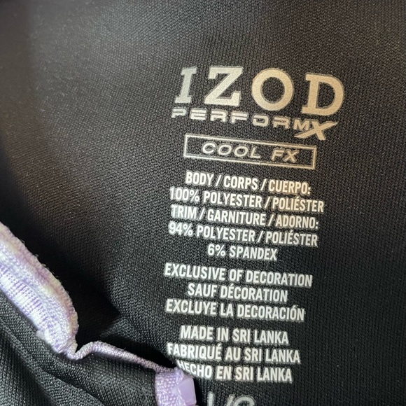 IZOD Golf Shirt Cool Fx Quarter Zip Short Sleeve Black Purple White Sz L - Picture 4 of 5